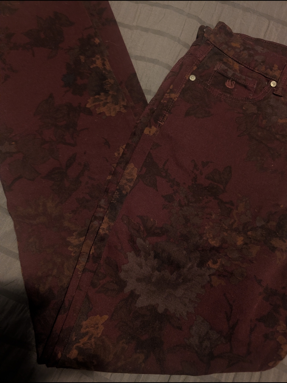 Gloria Vanderbilt Burgundy Floral Straight Leg Jeans